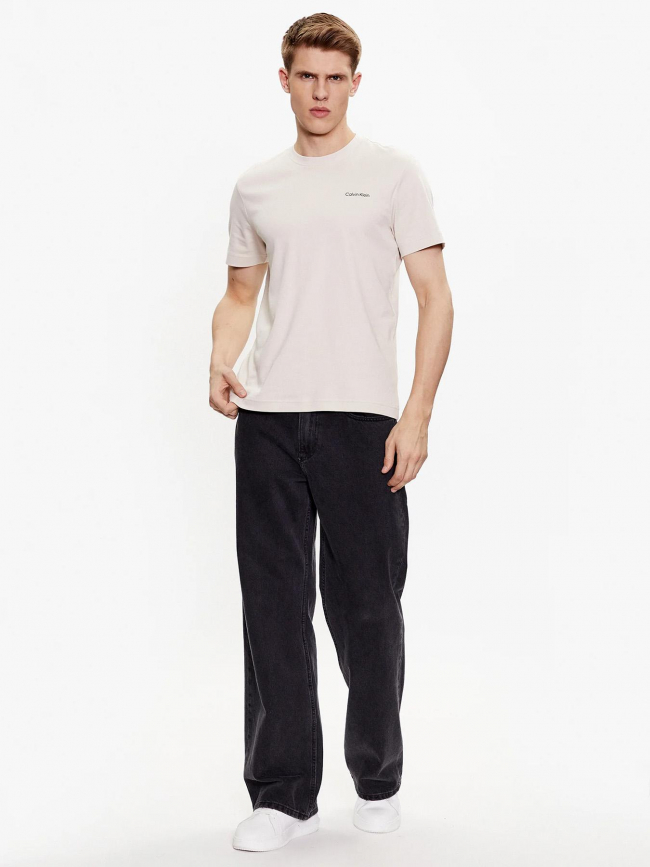 T-shirt micro logo interlock beige homme - Calvin Klein