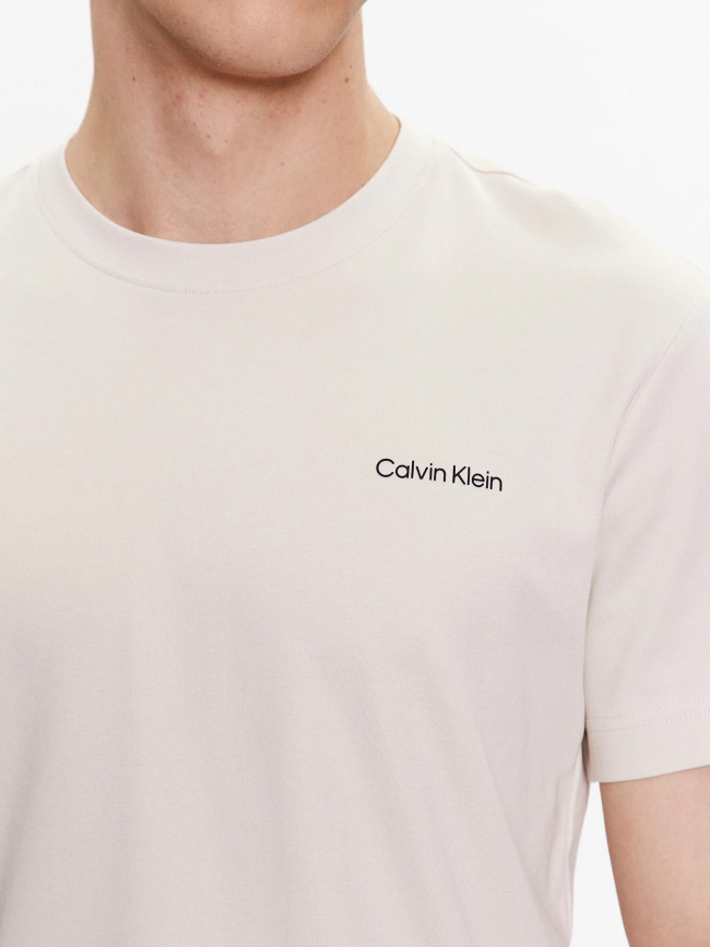 T-shirt micro logo interlock beige homme - Calvin Klein