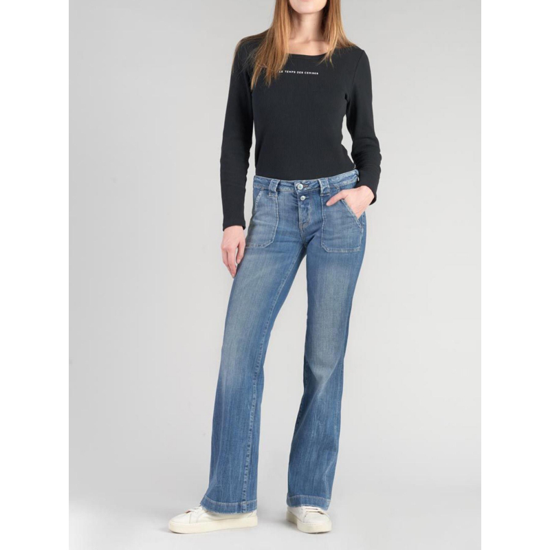 Jean flare ceinture bleu femme - Le Temps Des Cerises