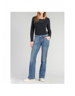 Jean flare ceinture bleu femme - Le Temps Des Cerises