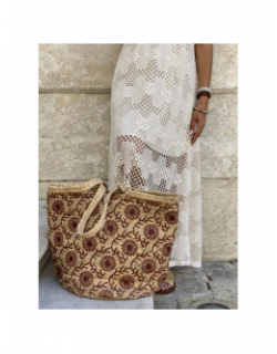 Sac en jute kleo beige rouge femme - Pieces