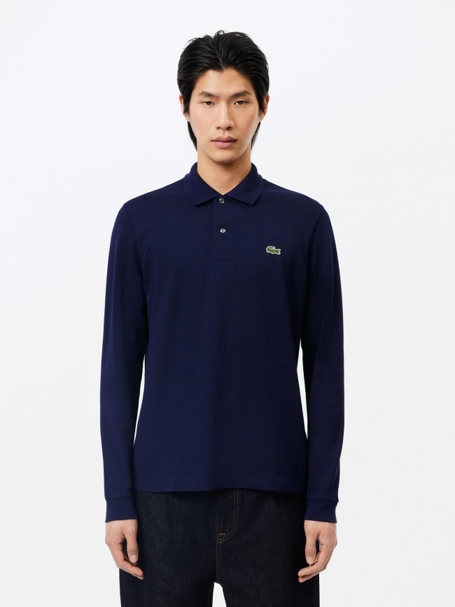 Polo uni manches longues bleu marine homme - Lacoste