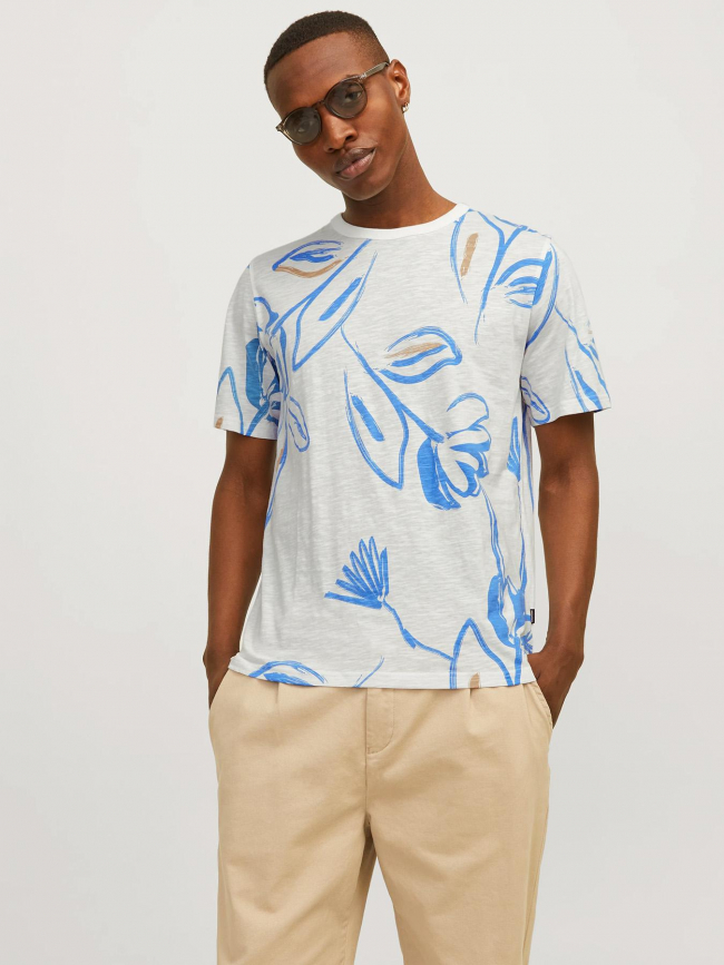 T-shirt imprimés la palma blanc bleu homme - Jack & Jones