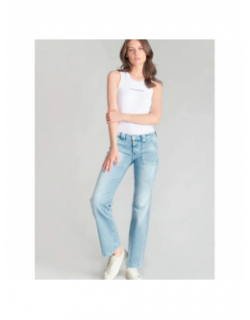 Jean flare ceinture fleurs bleu femme - Le Temps Des Cerises