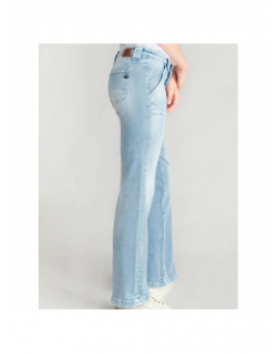 Jean flare ceinture fleurs bleu femme - Le Temps Des Cerises