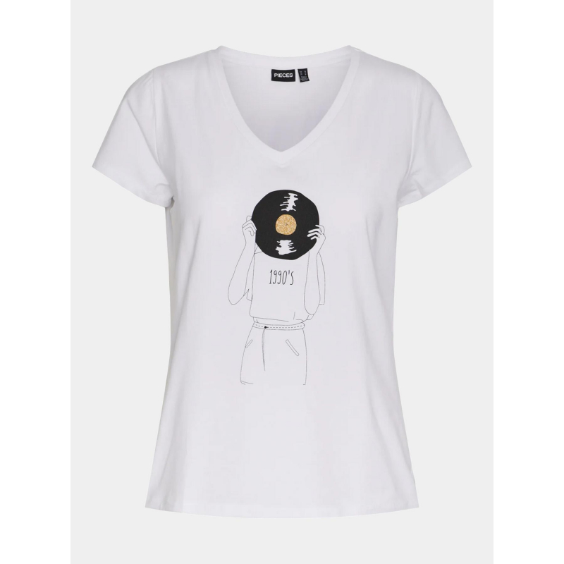 T-shirt col v merima 90's blanc femme - Pieces