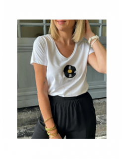 T-shirt col v merima 90's blanc femme - Pieces