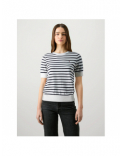 Pull fin rayé stitch blanc noir femme - Tommy Hilfiger