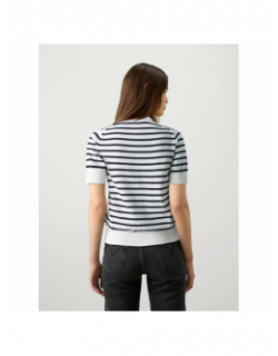 Pull fin rayé stitch blanc noir femme - Tommy Hilfiger