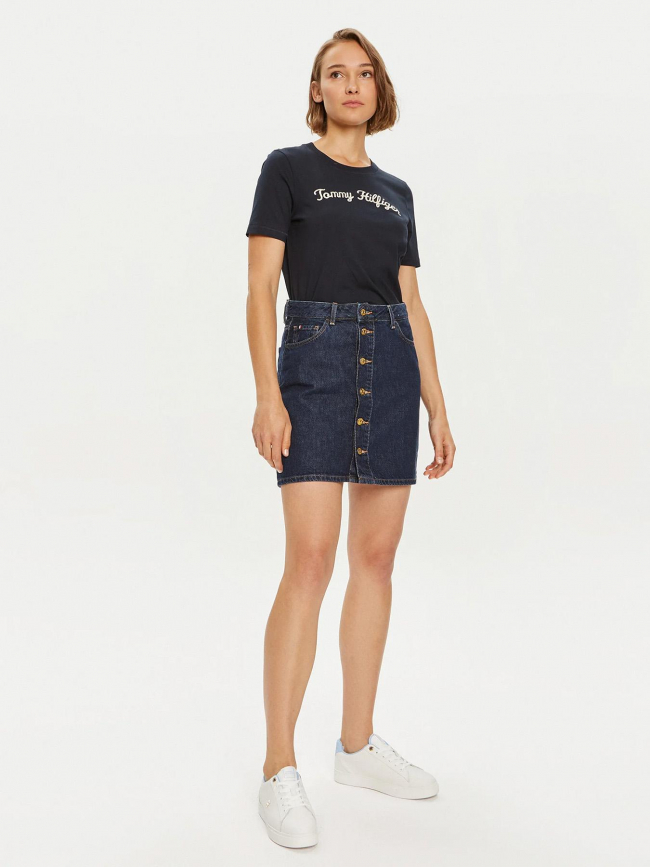 T-shirt reg script logo bleu marine femme - Tommy Hilfiger