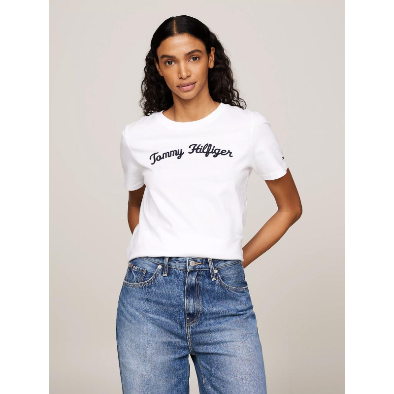 T-shirt reg script logo blanc femme - Tommy Hilfiger