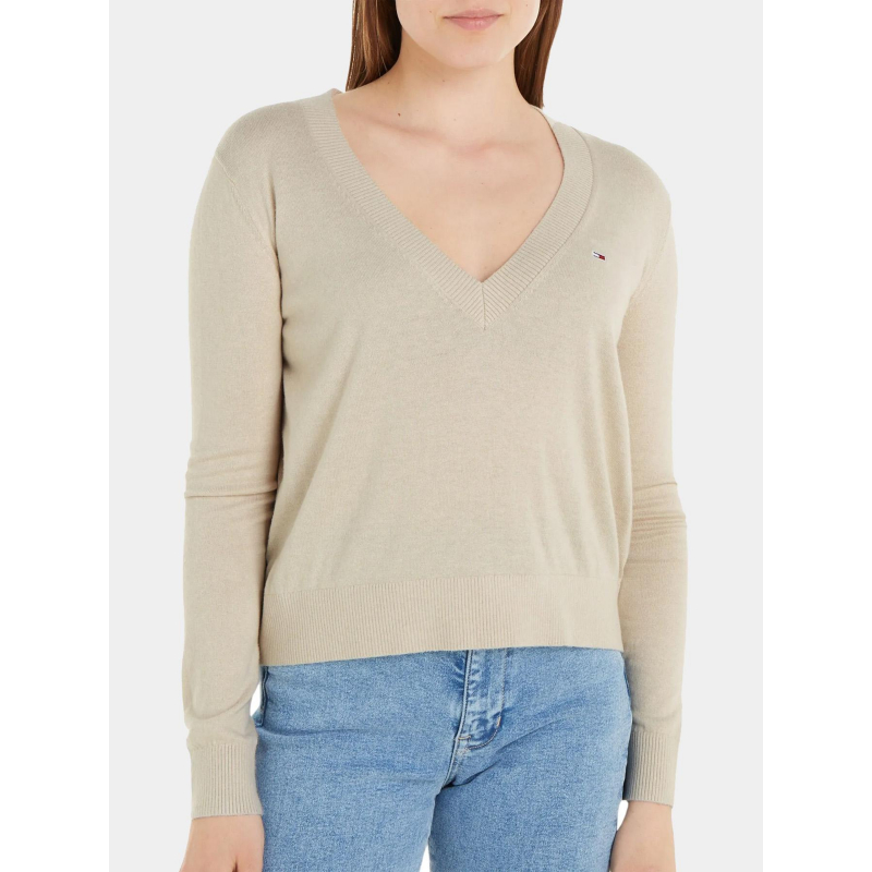 Pull col v essential beige femme - Tommy Jeans