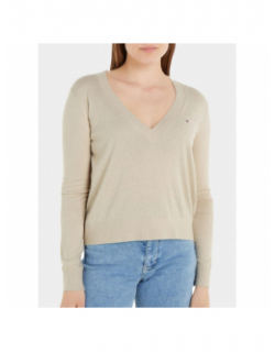 Pull col v essential beige femme - Tommy Jeans