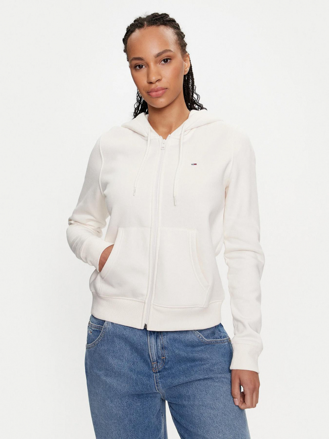 Sweat zippé à capuche regular flag blanc femme - Tommy Jeans