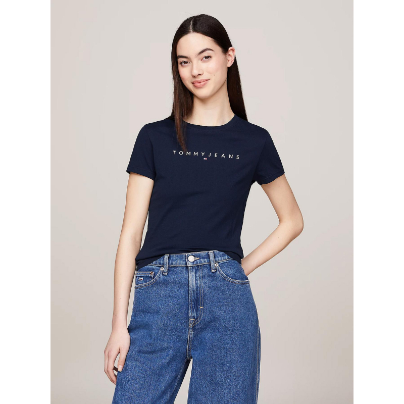 T-shirt slim linear logo bleu marine femme - Tommy Jeans