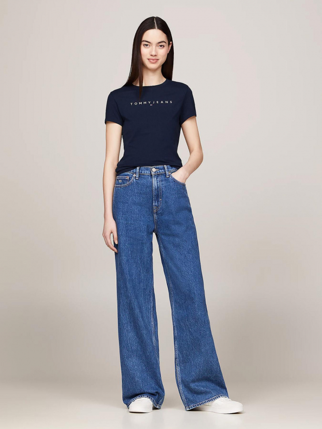 T-shirt slim linear logo bleu marine femme - Tommy Jeans