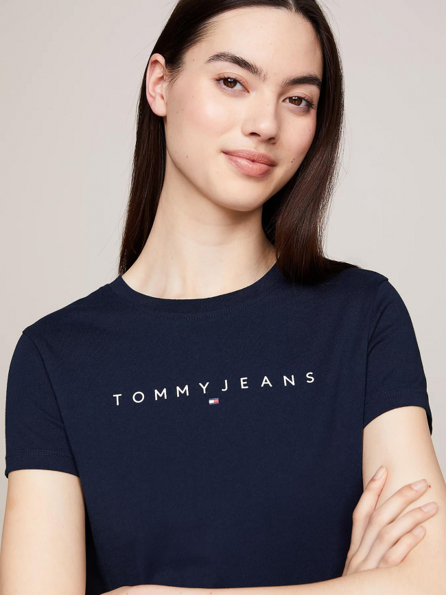 T-shirt slim linear logo bleu marine femme - Tommy Jeans