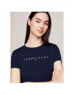 T-shirt slim linear logo bleu marine femme - Tommy Jeans