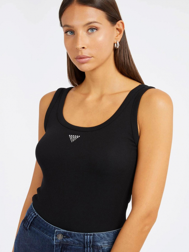 Débardeur stretch logo strass noir femme - Guess