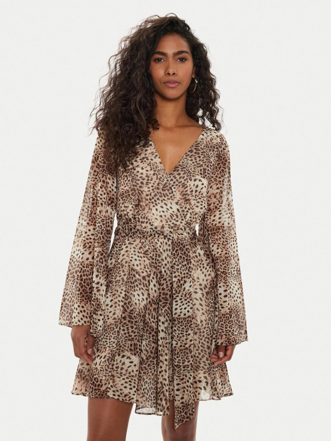 Robe mini léopard laila marron femme - Guess