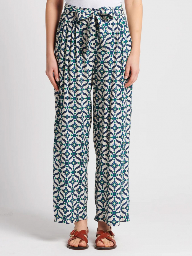 Pantalon fluide prisco écru bleu vert femme - La Petite Etoile