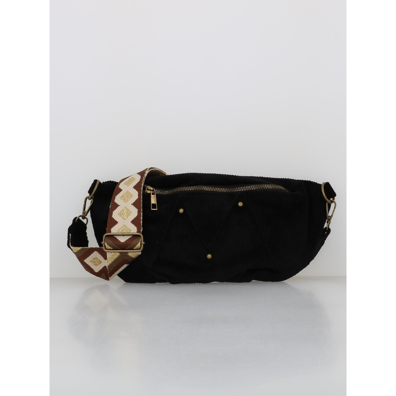 Sac banane effet velours jenny noir femme - Pieces