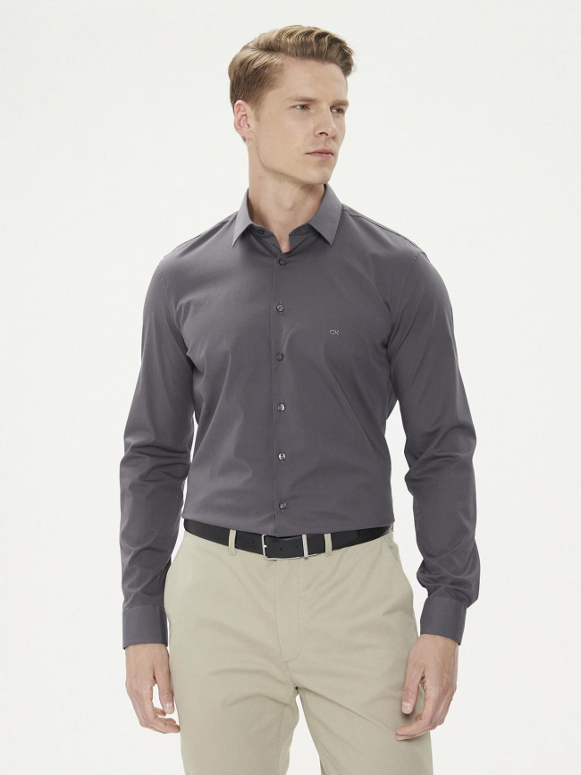 Chemise poplin stretch slim gris homme - Calvin Klein