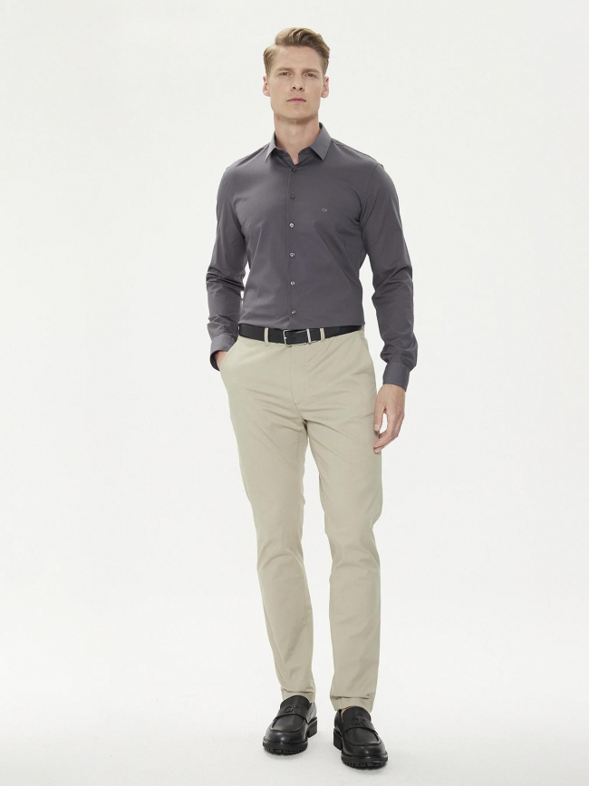 Chemise poplin stretch slim gris homme - Calvin Klein