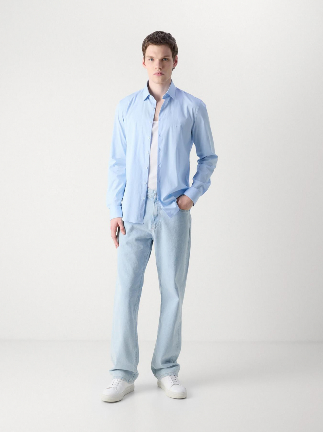 Chemise poplin stretch slim bleu homme - Calvin Klein