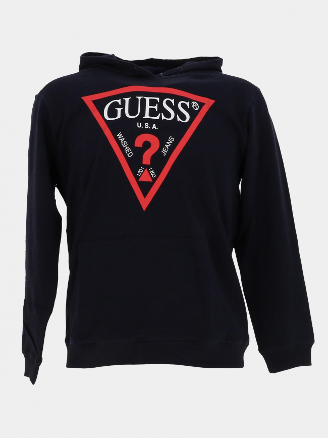 Sweat à capuche logo core bleu rouge garçon - Guess