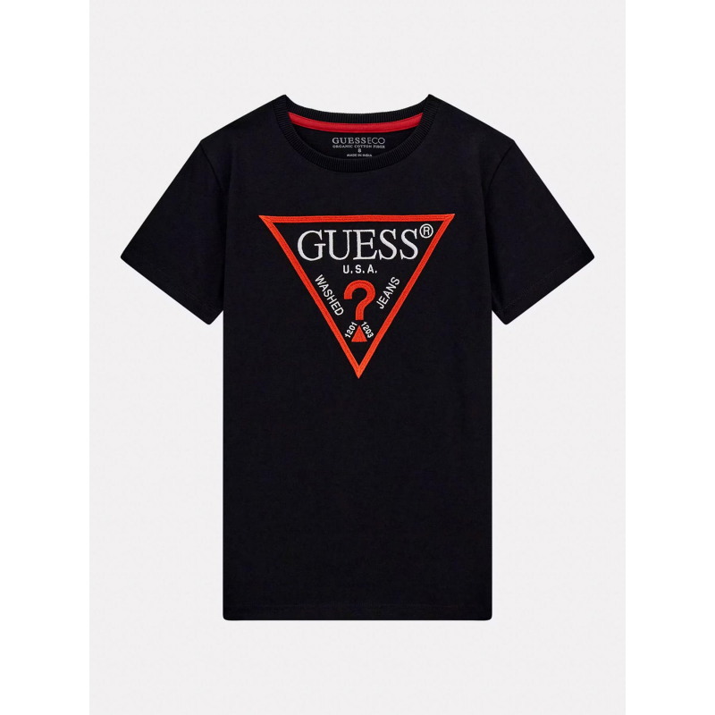 T-shirt logo brodé noir rouge garçon - Guess