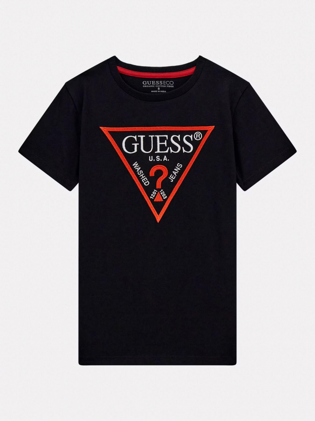 T-shirt logo brodé noir rouge garçon - Guess