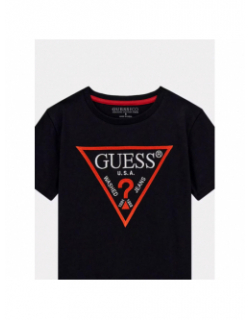 T-shirt logo brodé noir rouge garçon - Guess