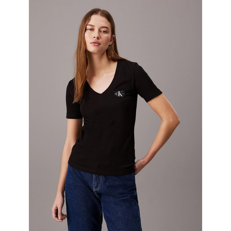 T-shirt woven label noir femme - Calvin Klein Jeans