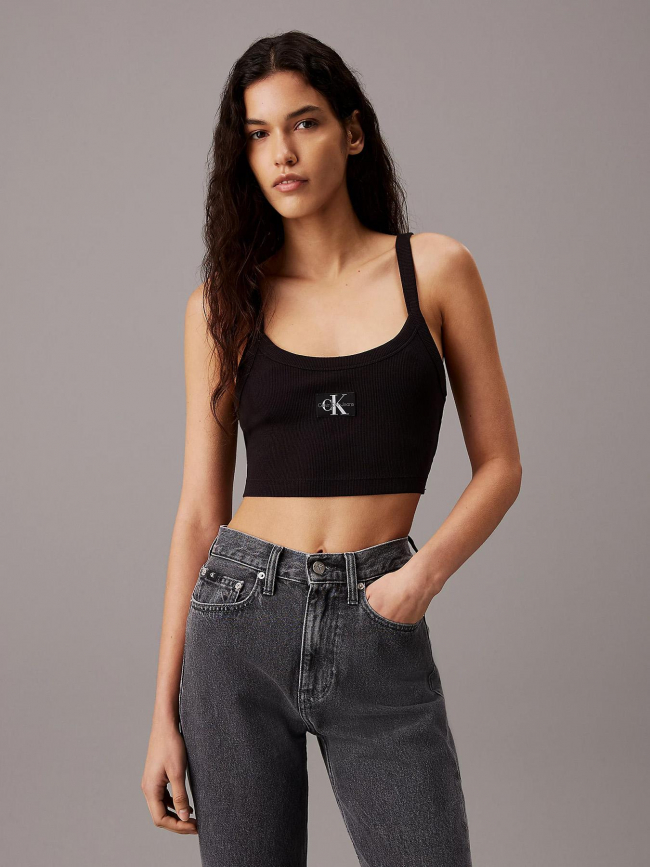 Brassière en coton côtelé noir femme - Calvin Klein Jeans