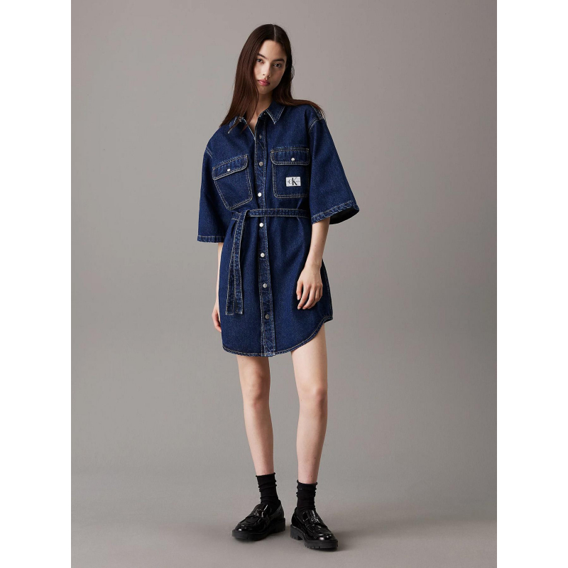 Robe chemise utility belted denim bleu femme - Calvin Klein Jeans