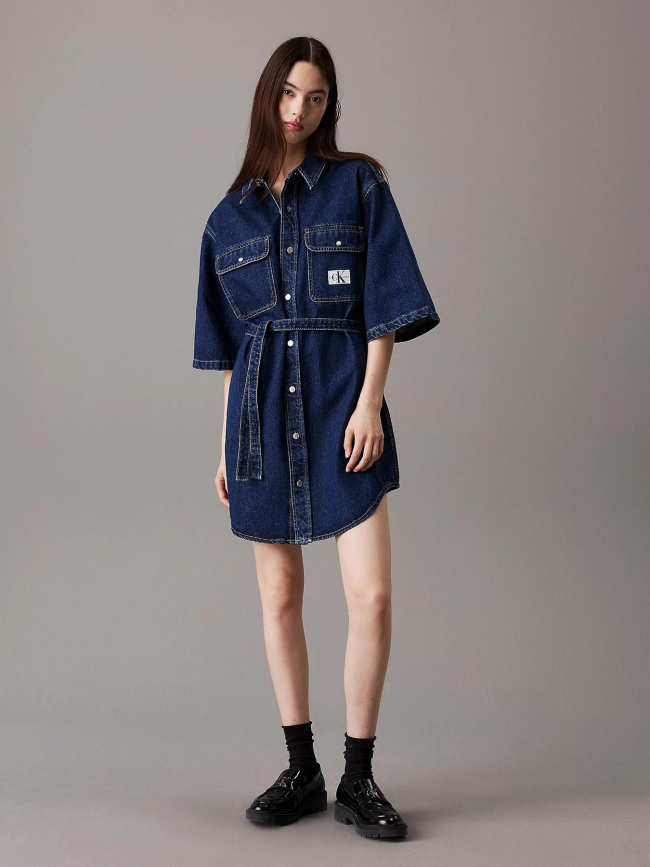 Robe chemise utility belted denim bleu femme - Calvin Klein Jeans