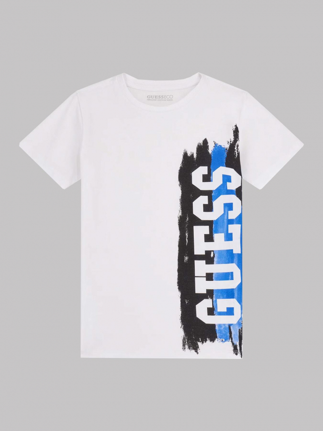 T-shirt logo blanc bleu noir garçon - Guess