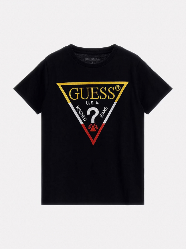 T-shirt logo brodé tricolore noir garçon - Guess