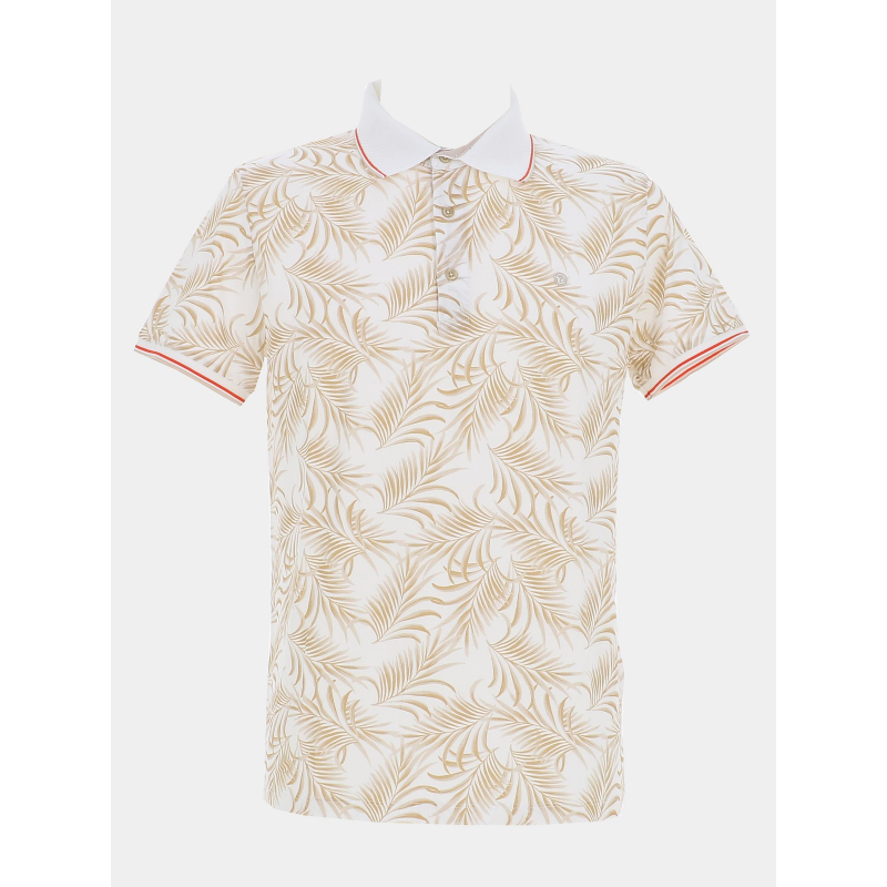 Polo imprimé grust blanc beige homme - Benson & Cherry