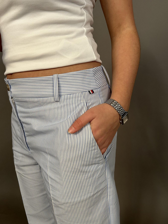 Pantalon slim rayé poplin bleu blanc femme - Tommy Hilfiger