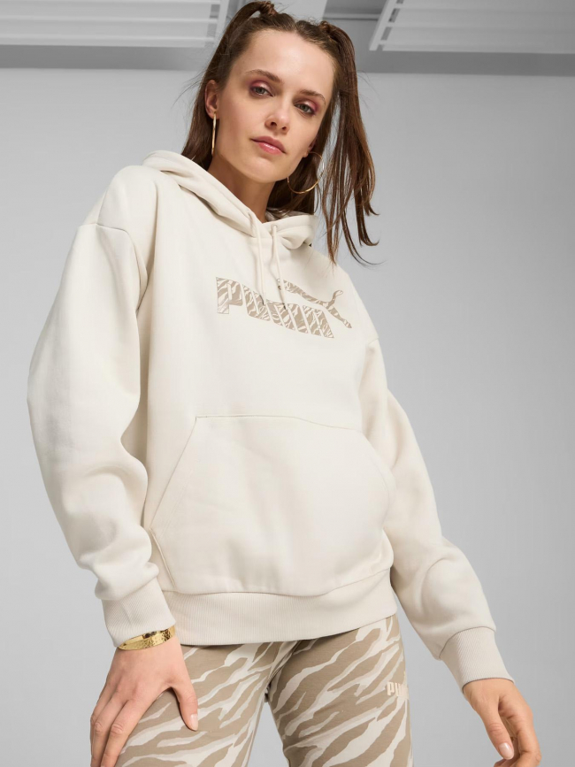 Sweat à capuche logo animal beige femme - Puma