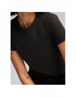 T-shirt côtelé uni logo noir femme - Puma