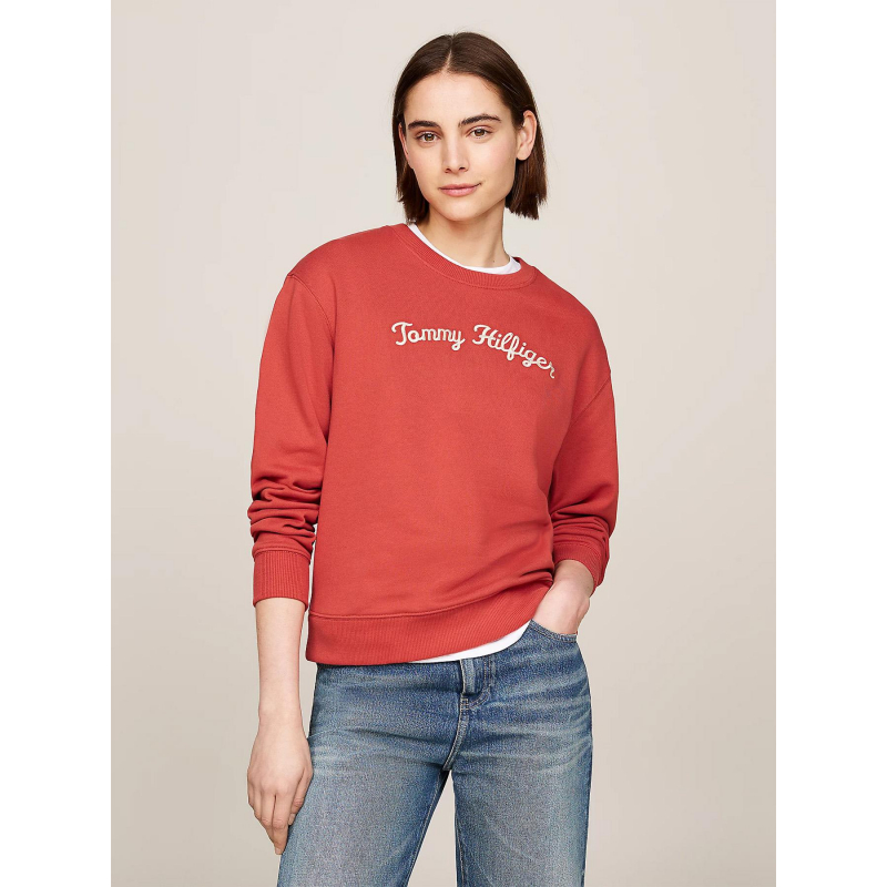 Sweat modern script logo brique rouge femme - Tommy Hilfiger