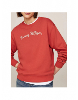 Sweat modern script logo brique rouge femme - Tommy Hilfiger