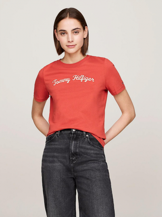 T-shirt regular script brique rouge femme - Tommy Hilfiger