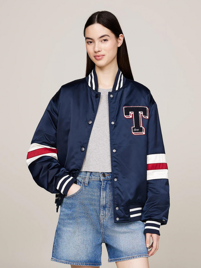 Veste bomber letterman satin bleu marine femme - Tommy Jeans