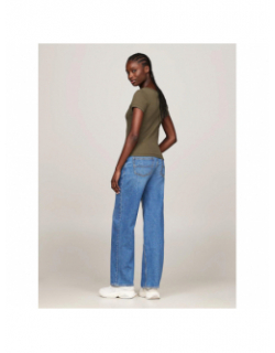 T-shirt slim henley kaki femme - Tommy Jeans