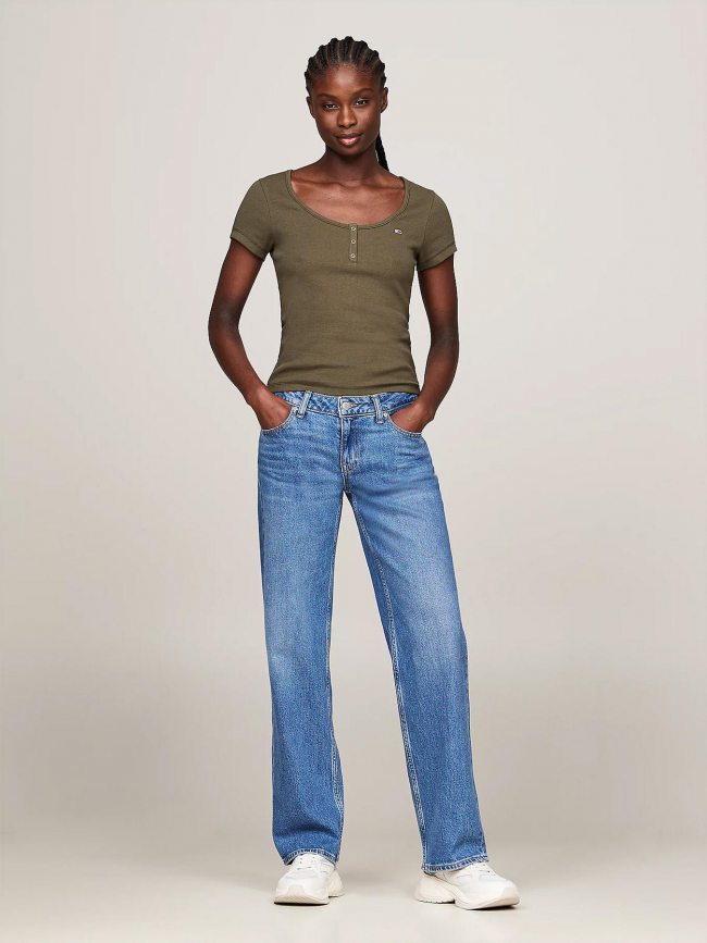 T-shirt slim henley kaki femme - Tommy Jeans