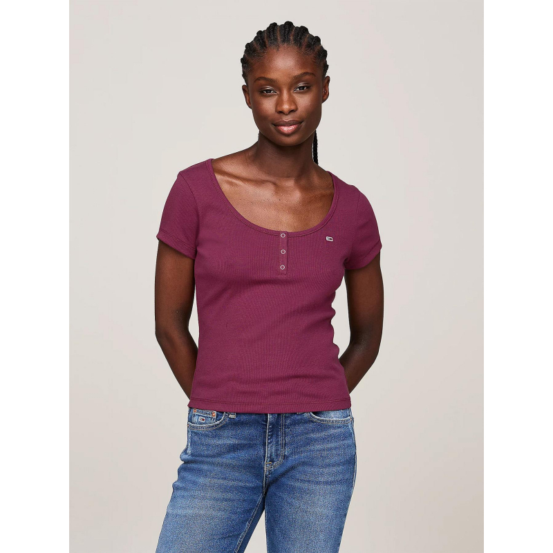 T-shirt slim henley violet femme - Tommy Jeans